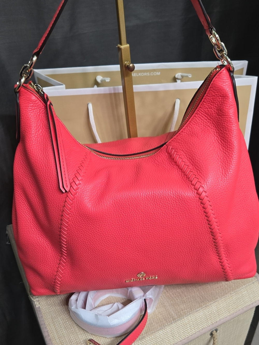 Michael Kors Coral Pink (Sienna) Pebbled Leather Shoulder Hobo